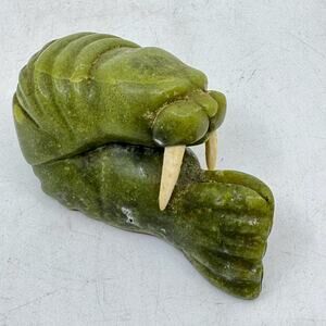Inuit Handmade Serpentine Walrus Sculpture by GEORGE ALAYCO